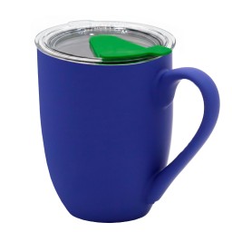 Кружка с крышкой Velvet Duo, софт-тач, тёмно-синяя/зелёная