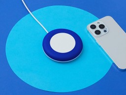 Беспроводное зарядное устройство со встроенным кабелем 2-в-1 "Disc", синий