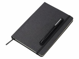 Набор блокнот А5 с магнитным держателем для ручки и подставкой для телефона и металлической шариковой ручкой "NotaBene", черный