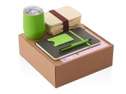 Набор с термокружкой, блокнотом, ручкой и ланчбоксом "Refreshment", зеленое яблоко