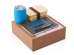 Набор с термокружкой, блокнотом, ручкой и ланчбоксом "Refreshment", голубой