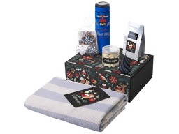 Подарочный набор c пледом, термосом, свечой и миндалем, синий