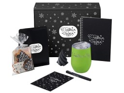 Подарочный набор c термокружкой, блокнотом, ручкой и свечкой, зеленое яблоко